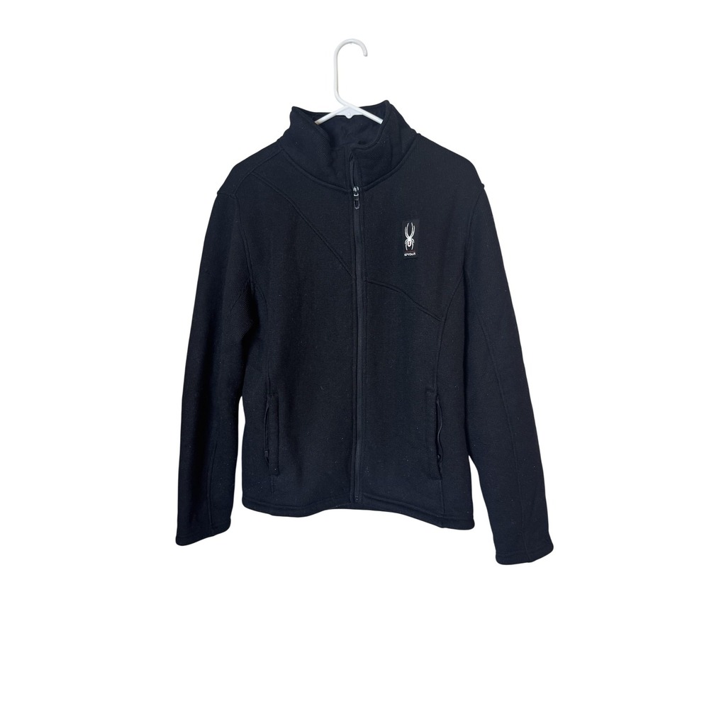 Spyder Jacket Mens Medium Black Fleece Lined Full Zip Waffle Knit Outdoor‎
